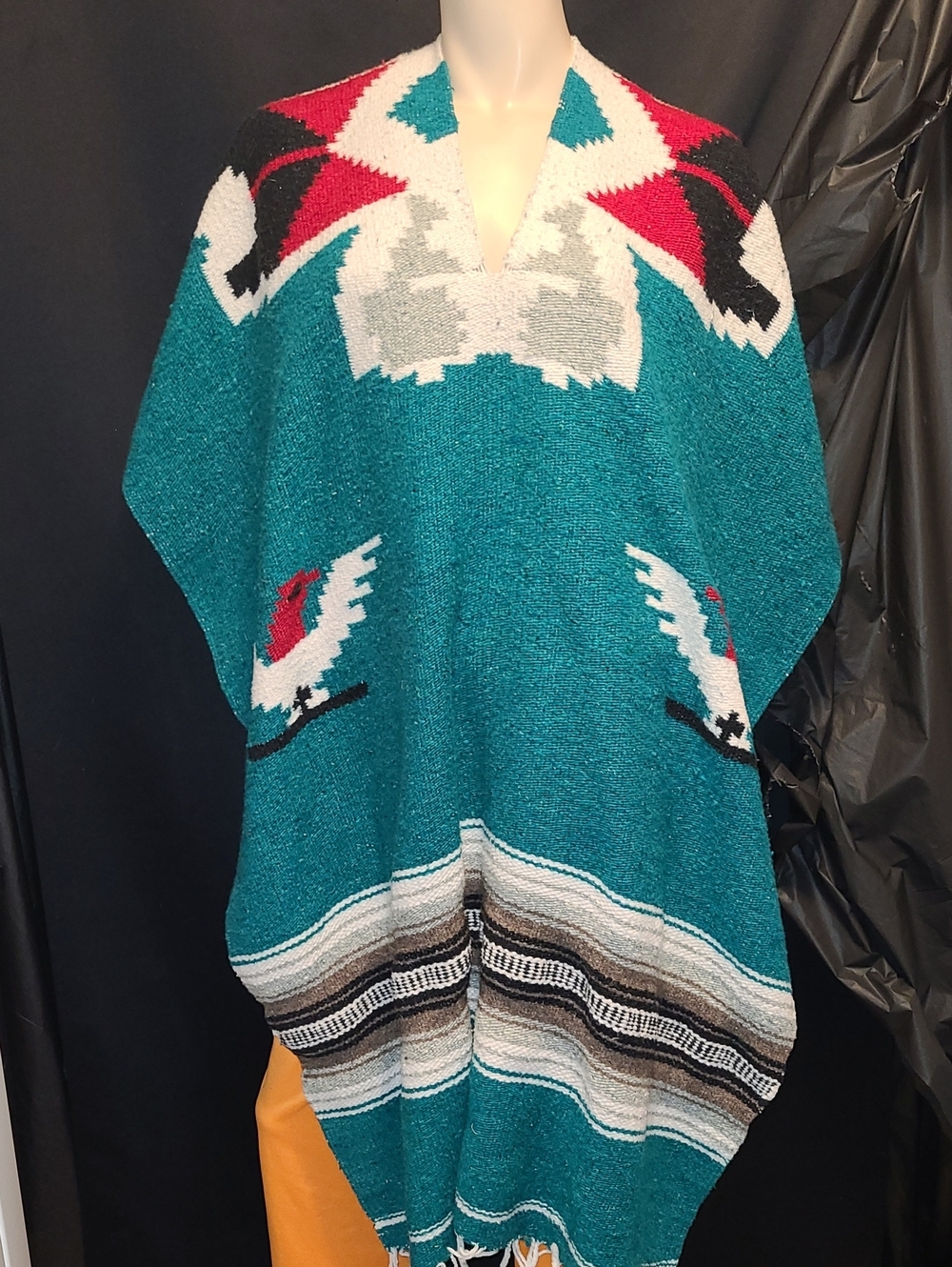 Teal Vintage Mexican Poncho